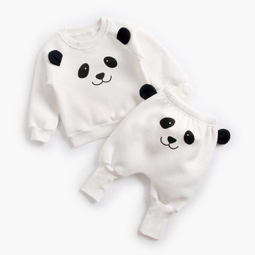 長袖セットアップ panda / 9M 73cm ベビー セットアップ 耳付き トレーナー パンツ くま ブタ パンダ 鹿【mh0001435】