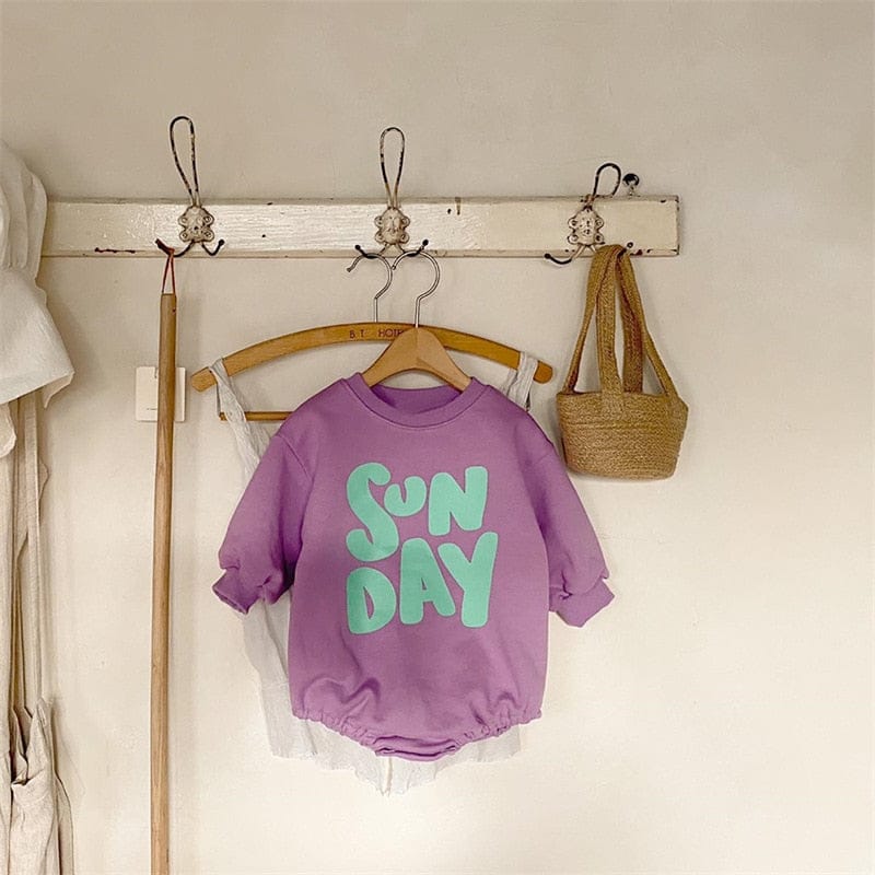 長袖ロンパース Purple / 6M 66cm ベビー レターロゴプリント 長袖ロンパース【mh0000148】