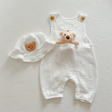 ノースリーブロンパース romper hat set / 66cm ベビー くま ベア ノースリーブ ジャンプスーツ 帽子 カーディガン【mh0001467】