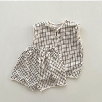 ノースリーブセットアップ キッズ チェック セットアップ ノースリーブ Tシャツ ショートパンツ ボーイズ 6625