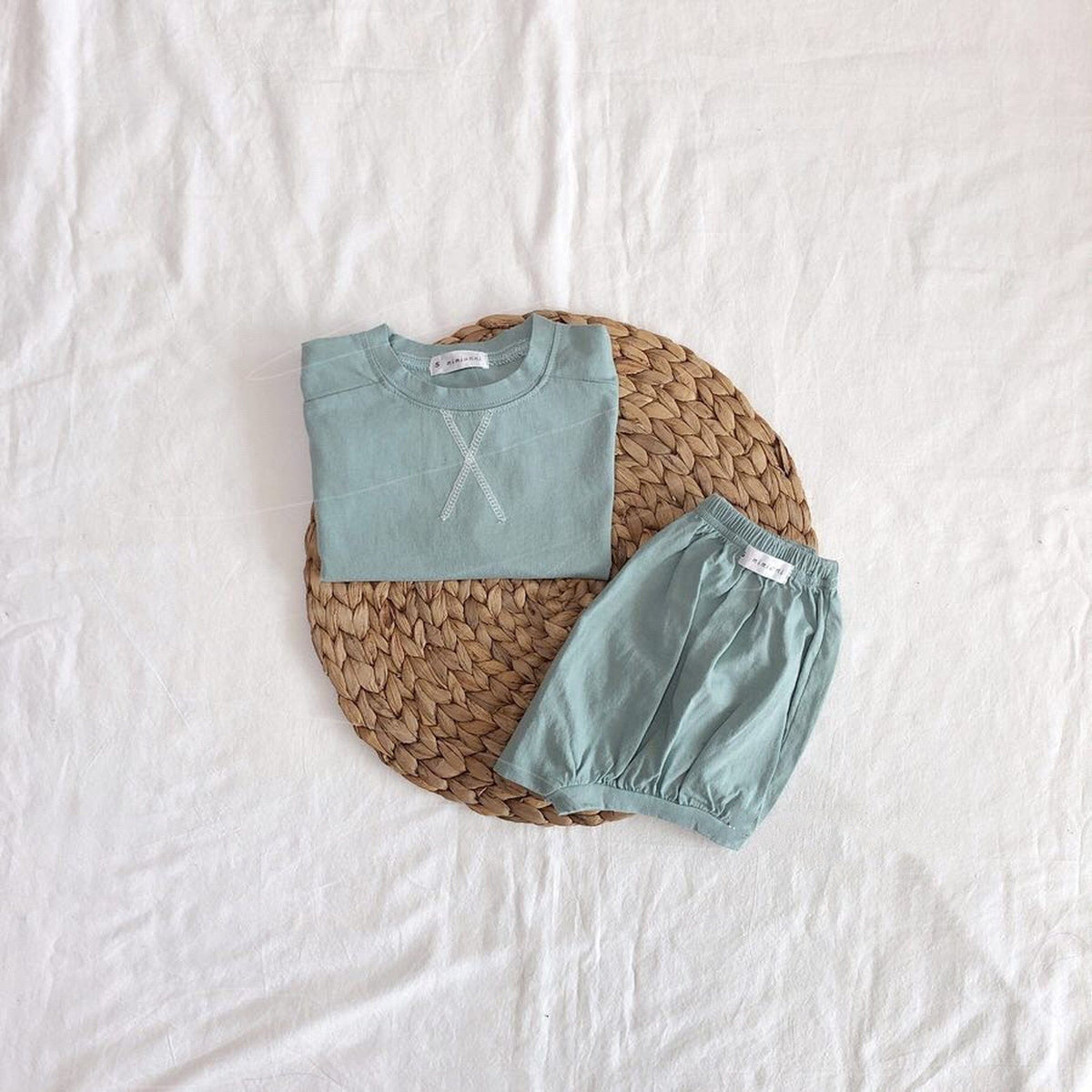 ベビー 半袖Tシャツ・ショートパンツセット(ミントブルー系)