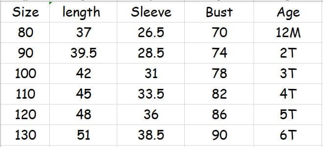 キッズボーダーTシャツワンピースサイズ表(丈37〜51、袖26.5〜38.5)