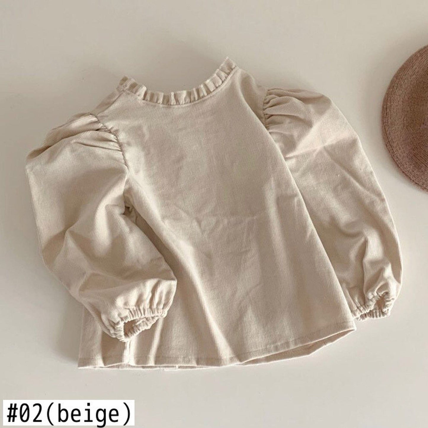 長袖Tシャツ ベビートップス 長袖パフスリーブブラウス ベージュ/水玉ドットプリント【mh0000411】