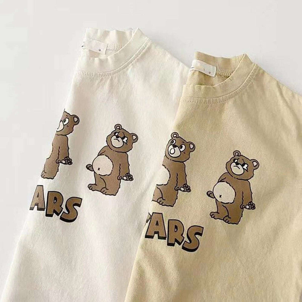 ベビー半袖Tシャツ くまプリント「ARS」文字入り(白・薄黄色)