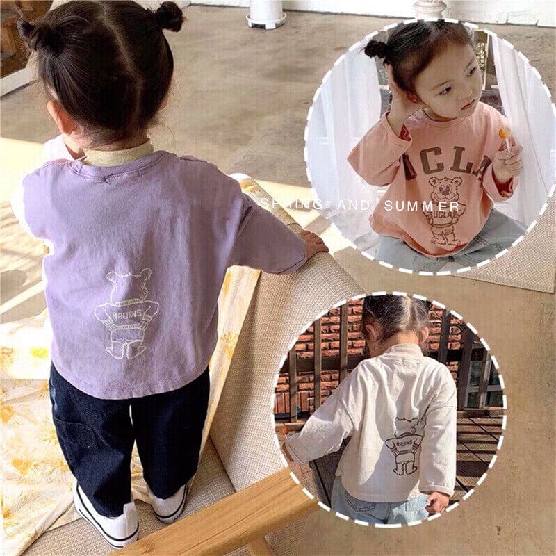 キッズ用長袖Tシャツ(パープル)背面にくまプリント