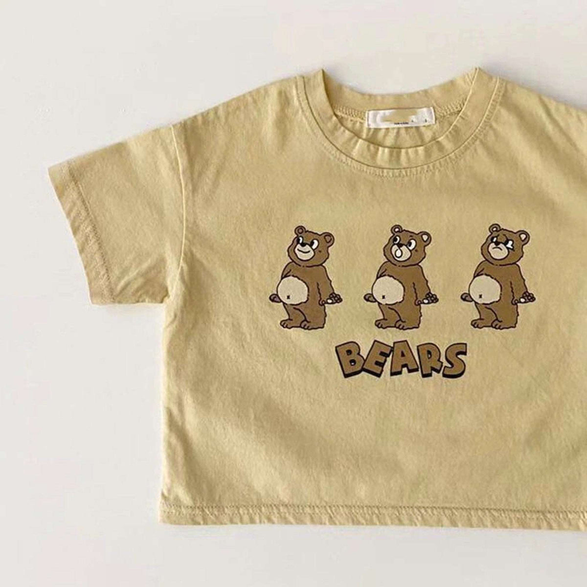 ベビー半袖Tシャツ くまプリント「BEARS」(薄黄色)