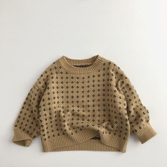 ニット・セーター Khaki / 80cm キッズ フラワー ニット セーター トップス【mh0001335】