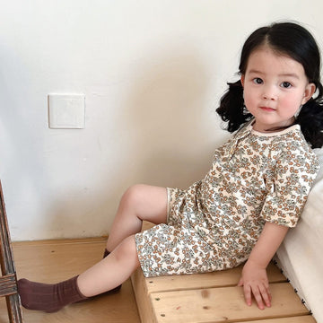 半袖パジャマ キッズ 半袖 プリント セットアップ パジャマ Tシャツ ショートパンツ フラワー レモン
