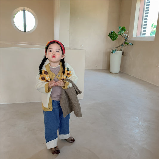 -キッズ ニット ひまわり カーディガン【mh0000124】 - mamahalo shop - カーディガン・パーカー - べビー服 - 子供服 - 男の子 - 女の子