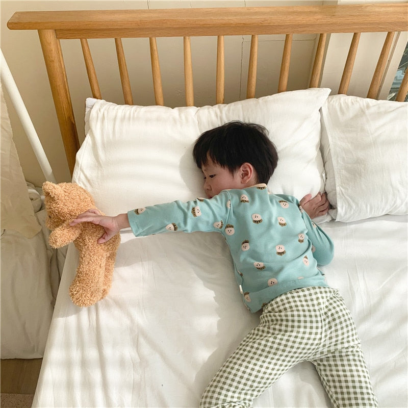 -キッズ パジャマ セット トップス チェック パンツ【mh0000127】 - mamahalo shop - 長袖パジャマ - べビー服 - 子供服 - 男の子 - 女の子