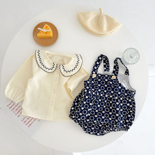 -ベビー サスペンダー ロンパース 丸襟 ブラウス【mh0000575】 - mamahalo shop - ノースリーブロンパース - べビー服 - 子供服 - 男の子 - 女の子