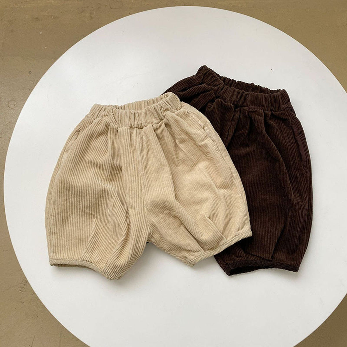 キッズ用コーデュロイハーフパンツ ベージュ&ダークブラウン 2色セット