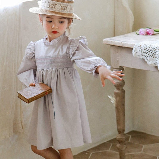 長袖ワンピース キッズ フラワー ショルダー ラッフルフリル シャーリング 長袖 ワンピース【mh0001534】