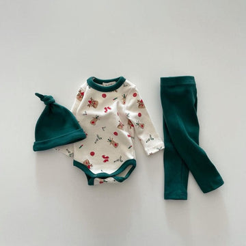 ロンパースセットアップ Green / 66cm ベビー クリスマス セットアップ 長袖 ロンパース パンツ とんがり 帽子 セット【mh0001270】