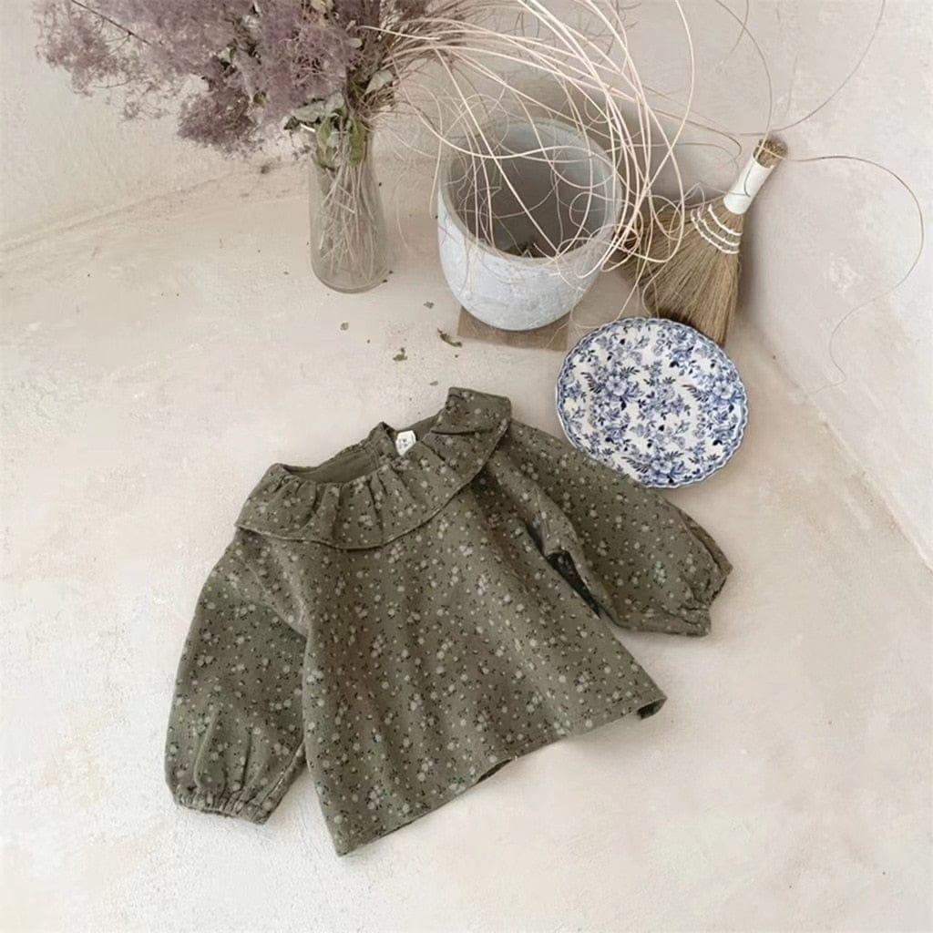 長袖シャツ・ブラウス Green / 9M 73cm ベビー フリルカラー フラワー 長袖 ブラウス Tシャツ トップス【mh0001155】