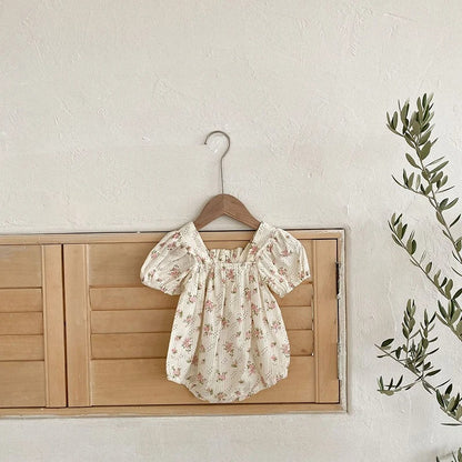-ベビー フラワー 無地 リボン 半袖 長袖 ロンパース - mamahalo shop - 半袖ロンパース -  べビー服 - 子供服 - 男の子 - 女の子