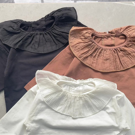 -ベビートップス フリルサークル襟長袖Tシャツ 3カラー - mamahalo shop - 長袖Tシャツ -  べビー服 - 子供服 - 男の子 - 女の子
