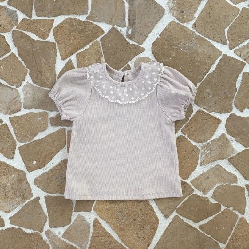 -ベビートップス 半袖パフスリーブTシャツ レース襟 3カラー【mh0004997】 - mamahalo shop - 半袖Tシャツ -  べビー服 - 子供服 - 男の子 - 女の子