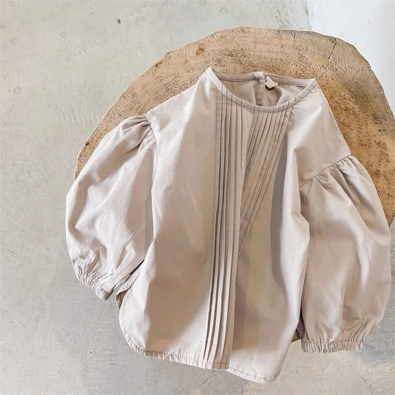 -キッズ センタープリーツ パフスリーブ 長袖 ブラウス トップス - mamahalo shop - 長袖シャツ・ブラウス -  べビー服 - 子供服 - 男の子 - 女の子