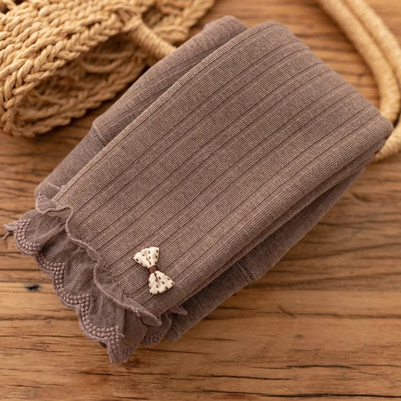 -キッズレギンス 裏ボア 暖パン レギンスパンツ レギパン タイツ リボン レースフリル カーキ グレー ベージュ 3カラー ガールズ 女の子 子供服 - mamahalo shop - レギンスパンツ -  べビー服 - 子供服 - 男の子 - 女の子