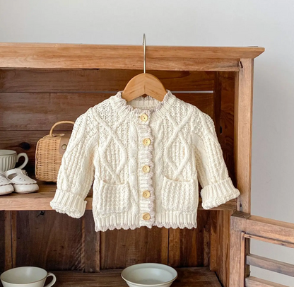 -ベビーカーディガン ケーブル編みざっくりニットジャケット ベージュ【mh0006996】 - mamahalo shop - カーディガン・パーカー -  べビー服 - 子供服 - 男の子 - 女の子