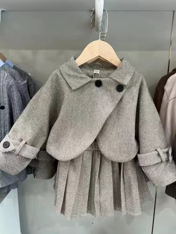 キッズセットアップ 2点セット ジャケットトップス プリーツスカート スーツ お出かけ カーキ【mh0004046】 mamahalo kids 長袖セットアップ