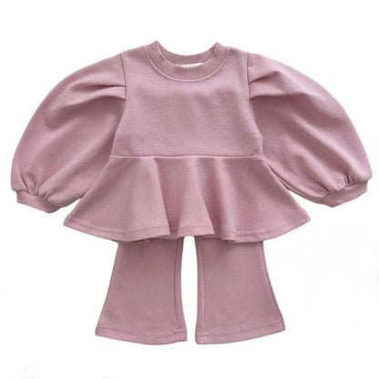 ベビーセットアップ 2点セット パフスリーブトップス + フレアパンツ【mh0004413】 Pink / 9M  73CM BBAMMA 長袖セットアップ