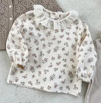 -ベビー フラワー レース襟 長袖 ブラウス トップス - mamahalo shop - 長袖Tシャツ -  べビー服 - 子供服 - 男の子 - 女の子