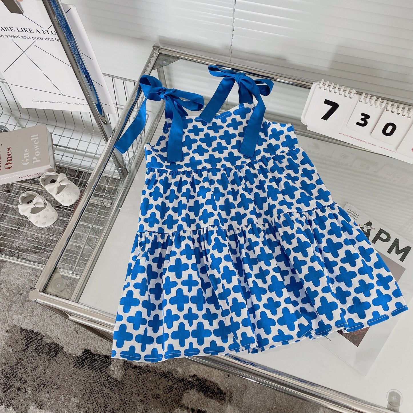 -キッズ 幾何学 フラワー リボン キャミソール ワンピース【mh0000885】 - mamahalo shop - タンクトップ・キャミソール・ノースリーブトップス -  べビー服 - 子供服 - 男の子 - 女の子