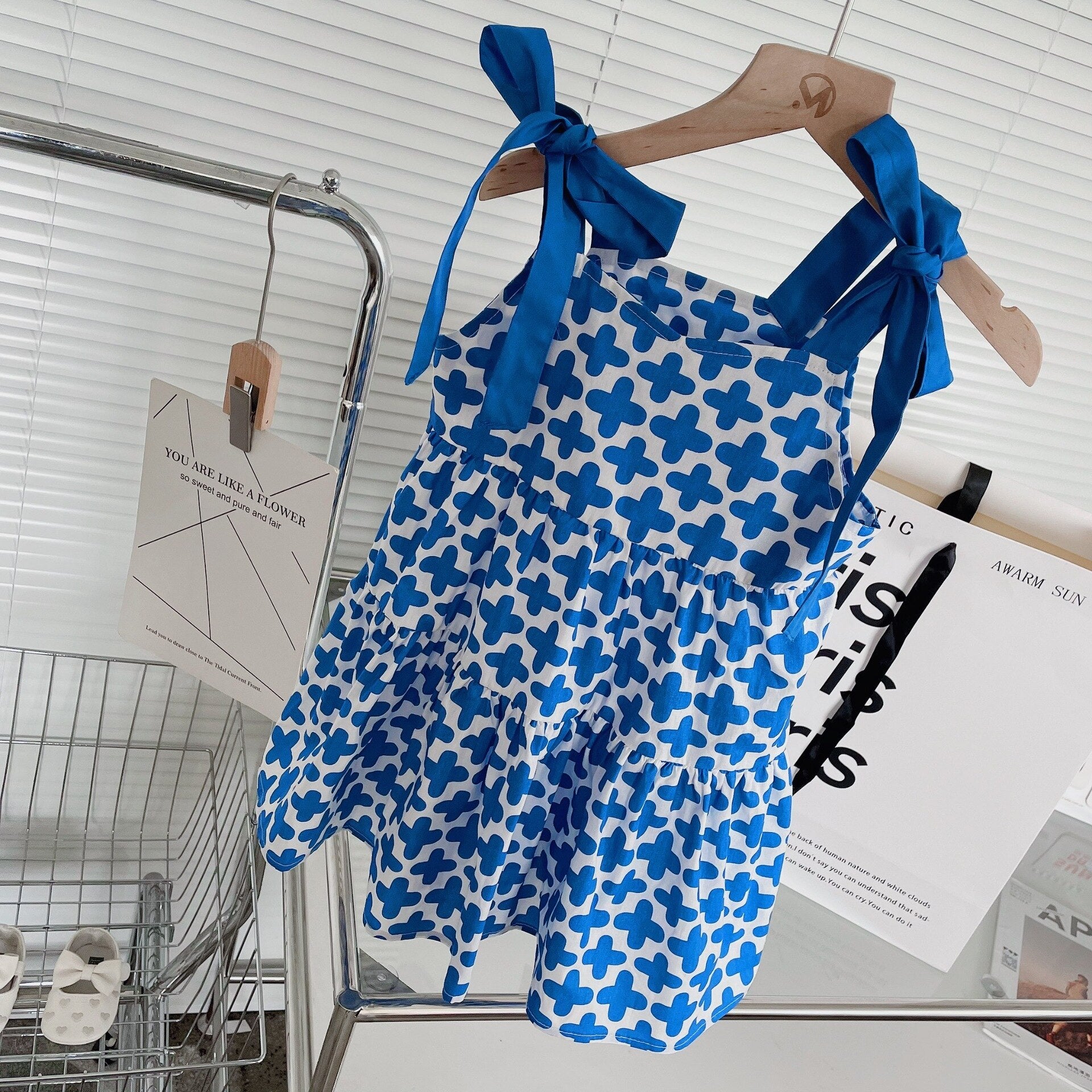 -キッズ 幾何学 フラワー リボン キャミソール ワンピース【mh0000885】 - mamahalo shop - タンクトップ・キャミソール・ノースリーブトップス -  べビー服 - 子供服 - 男の子 - 女の子