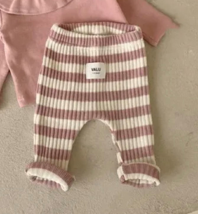 -ベビーレギンス リブ ボーダー レギンスパンツ ピンク ブラック 2カラー - mamahalo shop - レギンスパンツ -  べビー服 - 子供服 - 男の子 - 女の子