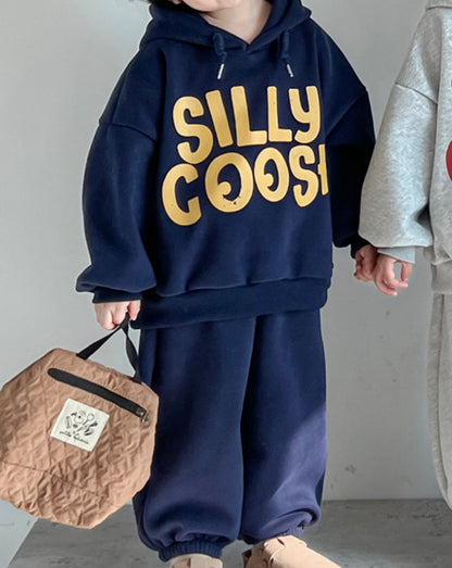 -キッズセットアップ 2点セット レターロゴプリントスウェットフーディパーカー+スウェットパンツ 2カラー - mamahalo shop - 長袖セットアップ -  べビー服 - 子供服 - 男の子 - 女の子