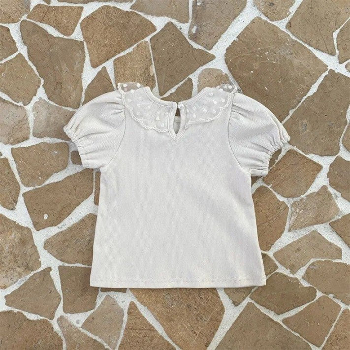 -ベビートップス 半袖パフスリーブTシャツ レース襟 3カラー【mh0004997】 - mamahalo shop - 半袖Tシャツ -  べビー服 - 子供服 - 男の子 - 女の子