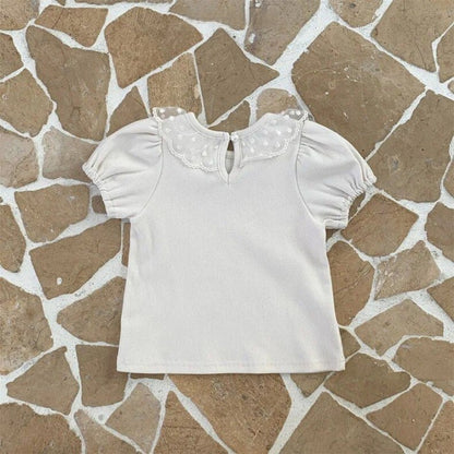 -ベビートップス 半袖パフスリーブTシャツ レース襟 3カラー【mh0004997】 - mamahalo shop - 半袖Tシャツ -  べビー服 - 子供服 - 男の子 - 女の子