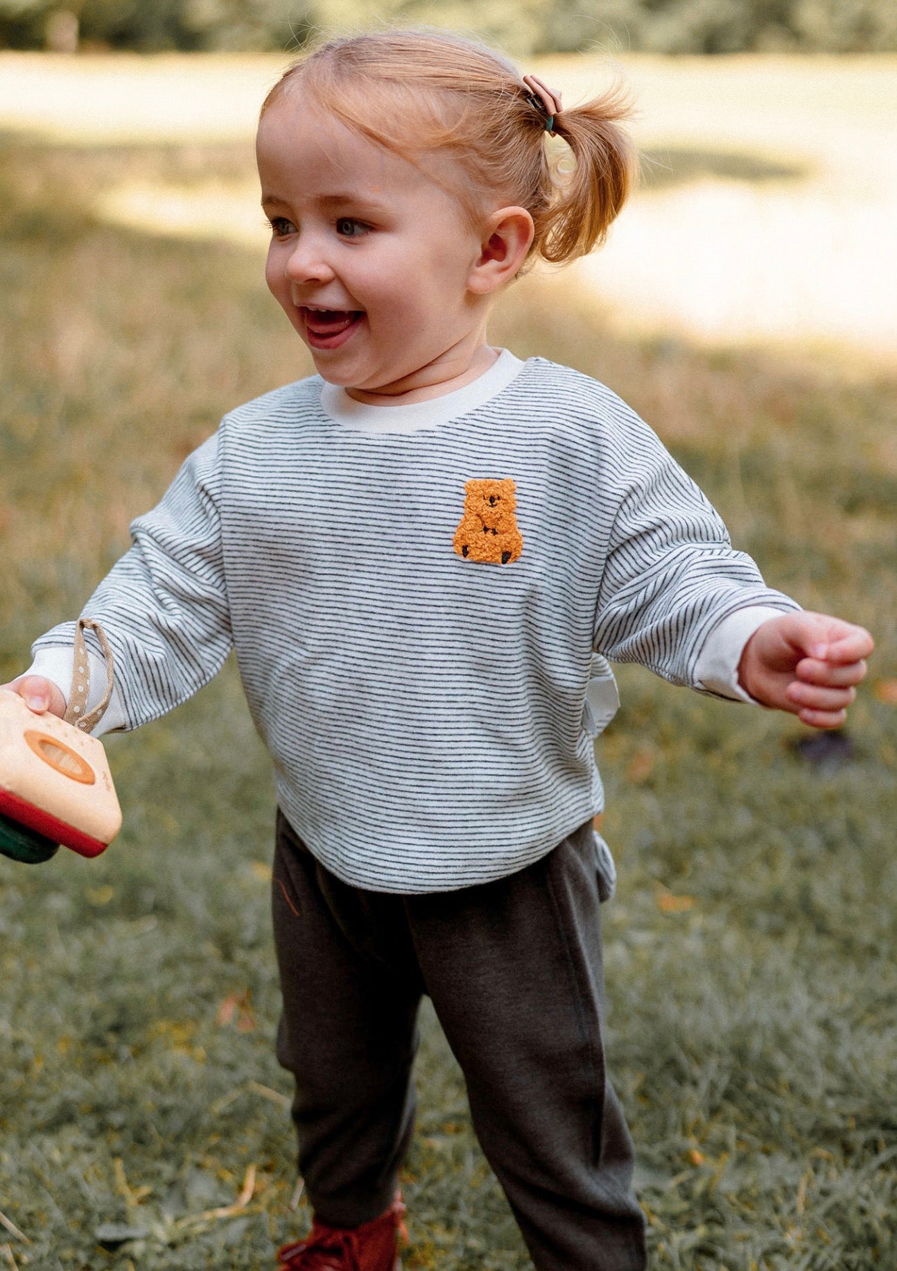 長袖Tシャツ ボーダー柄 ベアくま刺繍 プルオーバー トップス カットソー【mh0011639】