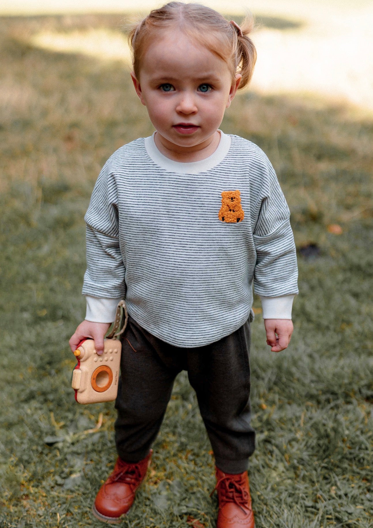 長袖Tシャツ ボーダー柄 ベアくま刺繍 プルオーバー トップス カットソー【mh0011639】