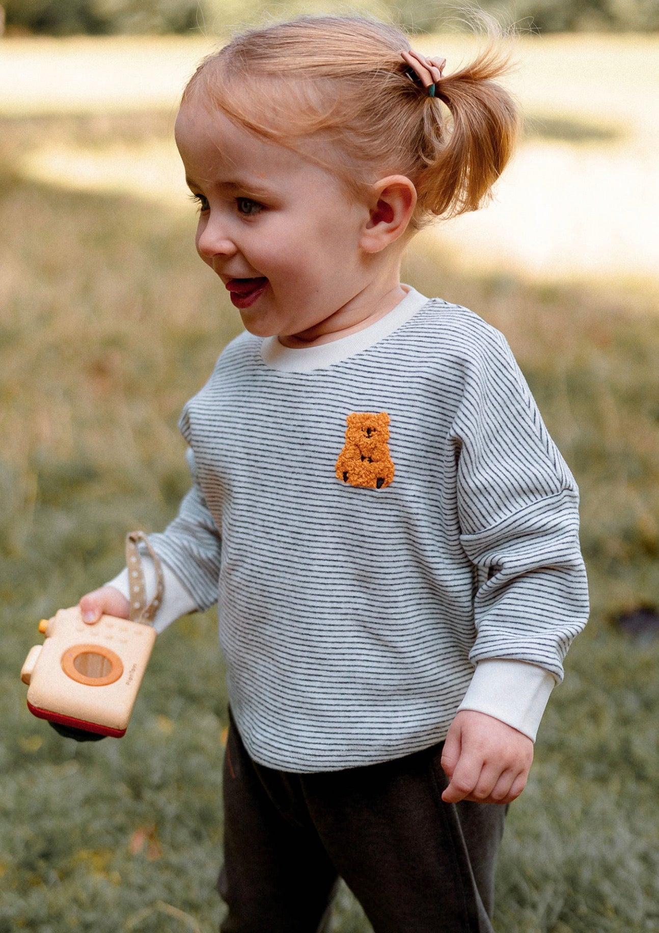 長袖Tシャツ ボーダー柄 ベアくま刺繍 プルオーバー トップス カットソー【mh0011639】