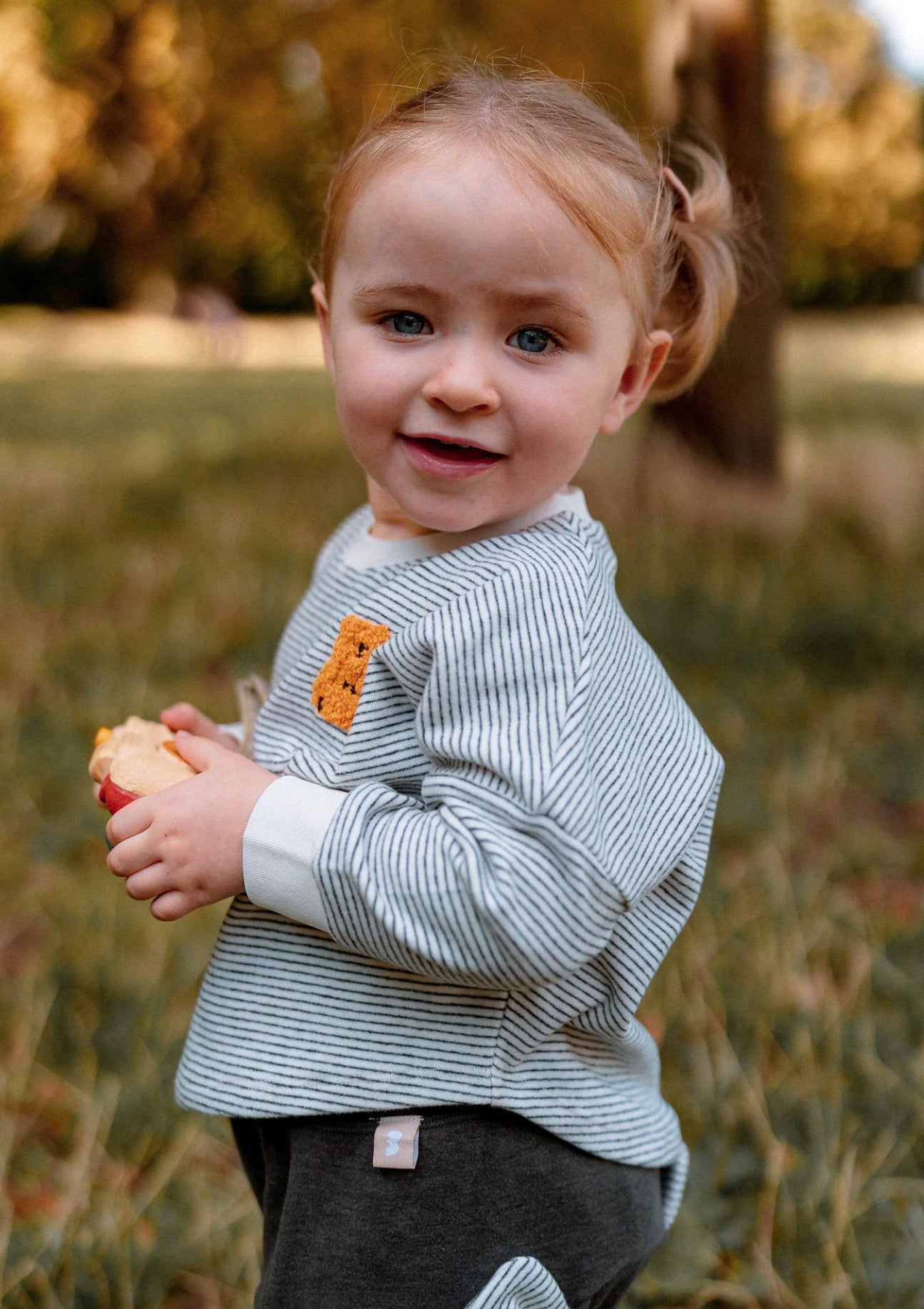 長袖Tシャツ ボーダー柄 ベアくま刺繍 プルオーバー トップス カットソー【mh0011639】