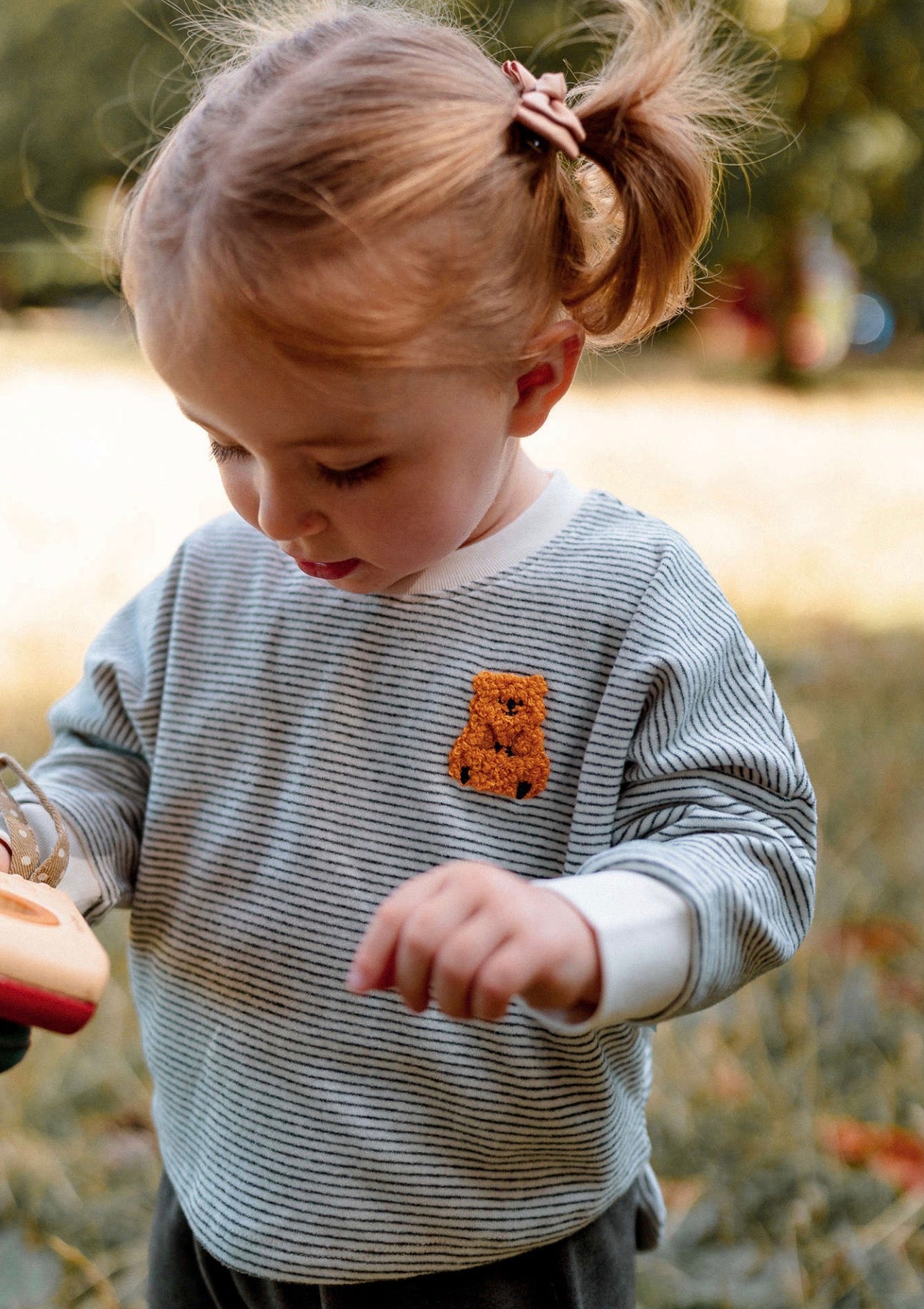 長袖Tシャツ ボーダー柄 ベアくま刺繍 プルオーバー トップス カットソー【mh0011639】