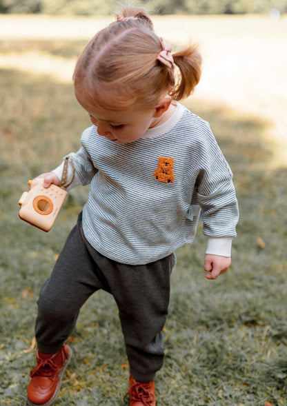 長袖Tシャツ ボーダー柄 ベアくま刺繍 プルオーバー トップス カットソー【mh0011639】