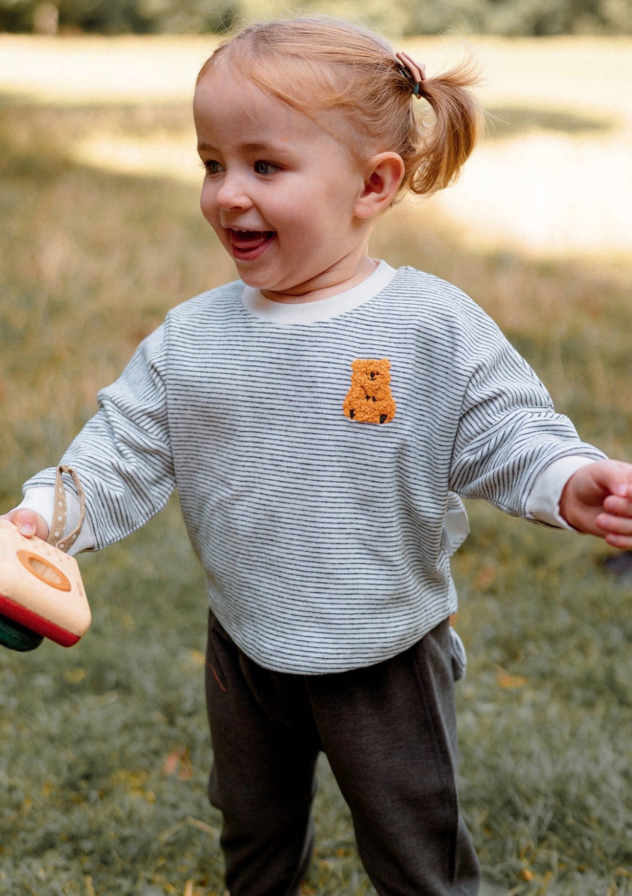 長袖Tシャツ ボーダー柄 ベアくま刺繍 プルオーバー トップス カットソー【mh0011639】