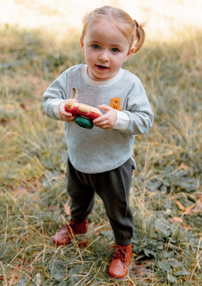 長袖Tシャツ ボーダー柄 ベアくま刺繍 プルオーバー トップス カットソー【mh0011639】