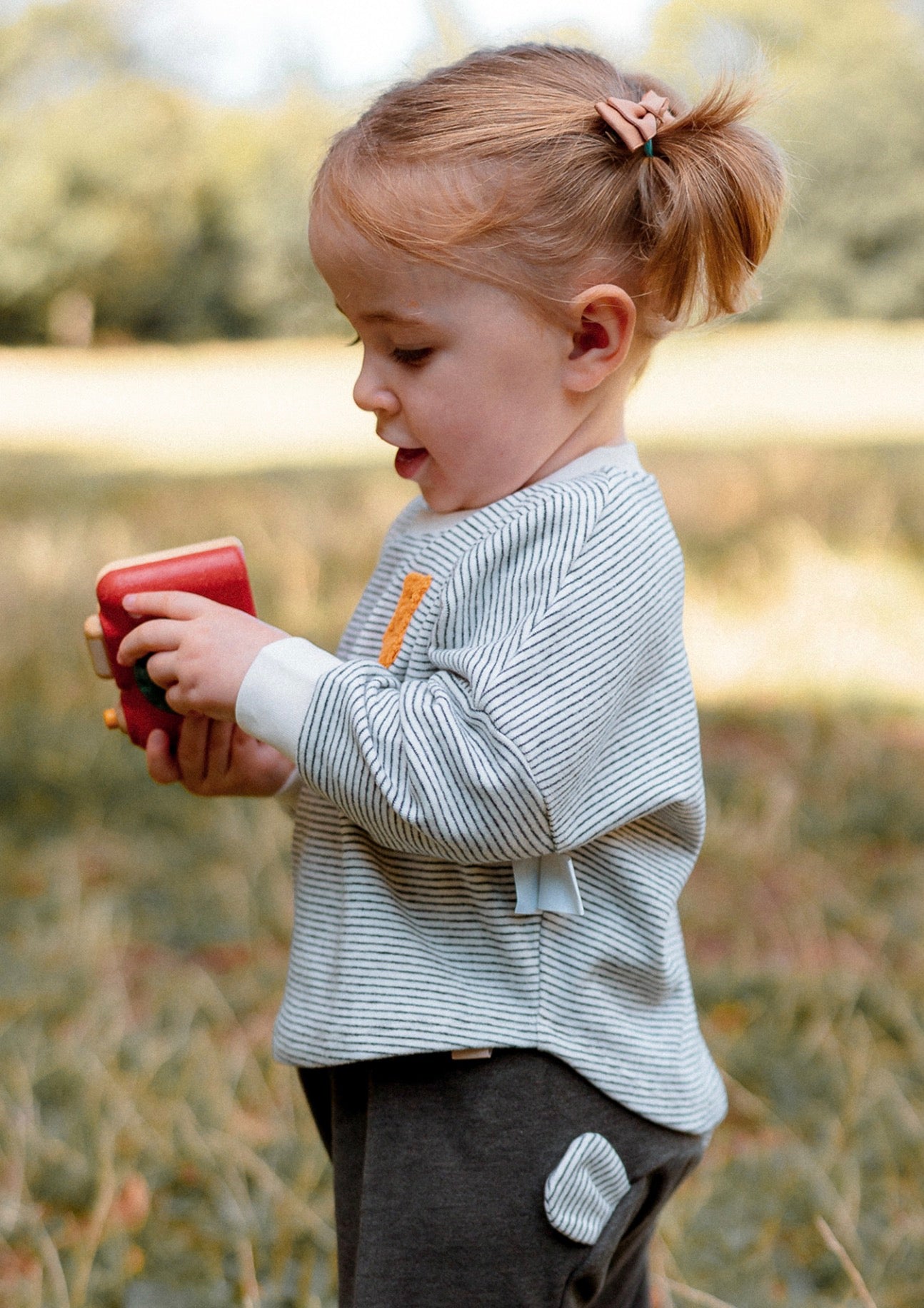 長袖Tシャツ ボーダー柄 ベアくま刺繍 プルオーバー トップス カットソー【mh0011639】