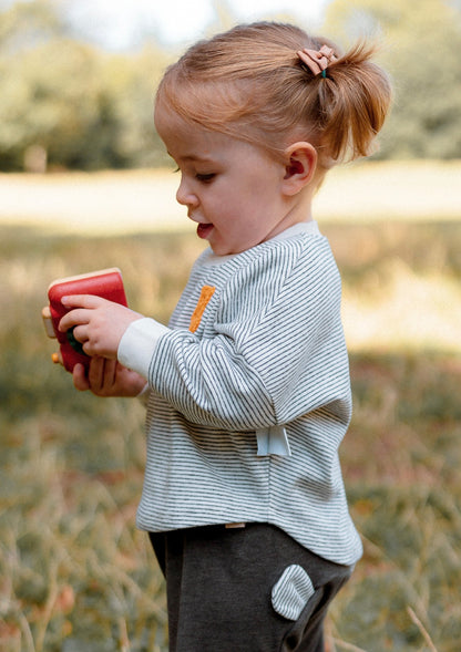 長袖Tシャツ ボーダー柄 ベアくま刺繍 プルオーバー トップス カットソー【mh0011639】