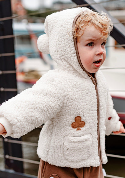 長袖ジャケット ボア素材 もこもこ ポンポン付きフード ジップアップ アウター【mh0011642】