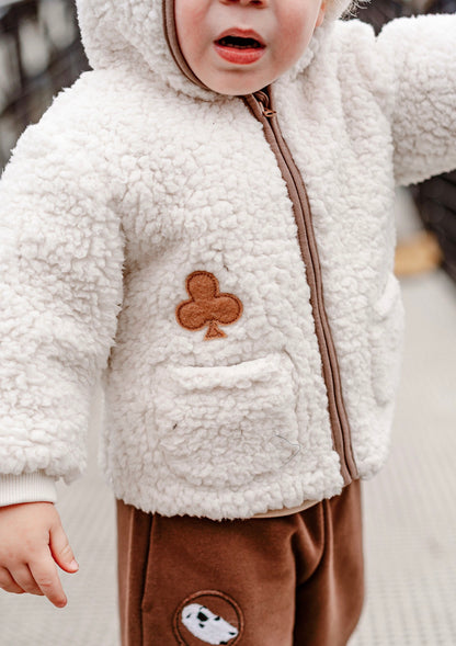 長袖ジャケット ボア素材 もこもこ ポンポン付きフード ジップアップ アウター【mh0011642】