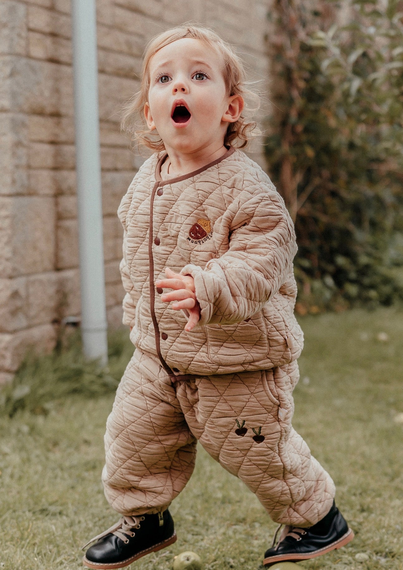 長袖キルトジャケット 裏起毛素材 パイピングデザイン アウター ブルゾン【mh0011647】