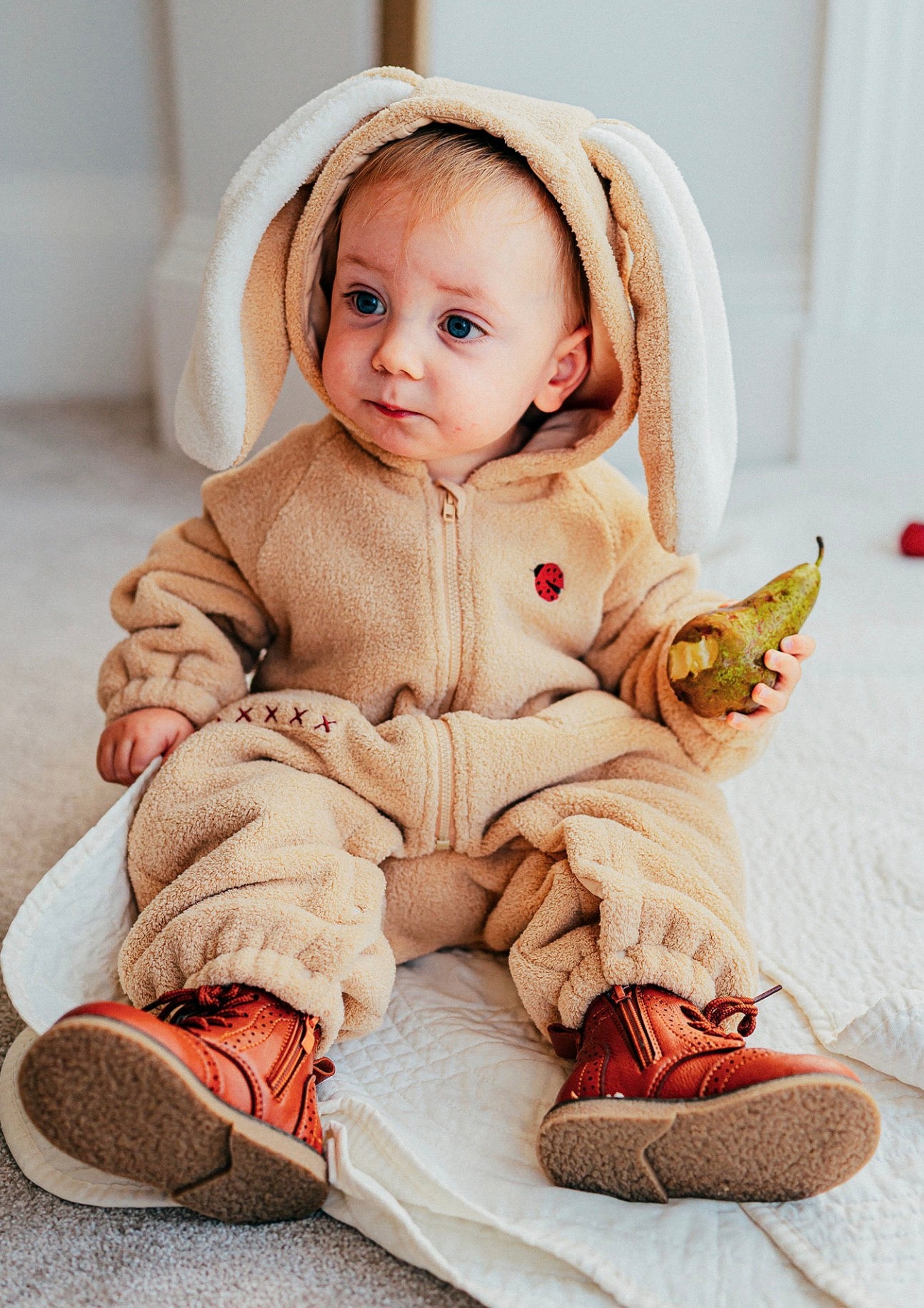 長袖ロンパース ボア素材 ウサギ耳フード ジップアップ カバーオール【mh0011648】