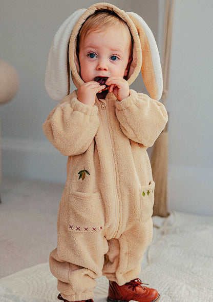 長袖ロンパース ボア素材 ウサギ耳フード ジップアップ カバーオール【mh0011648】