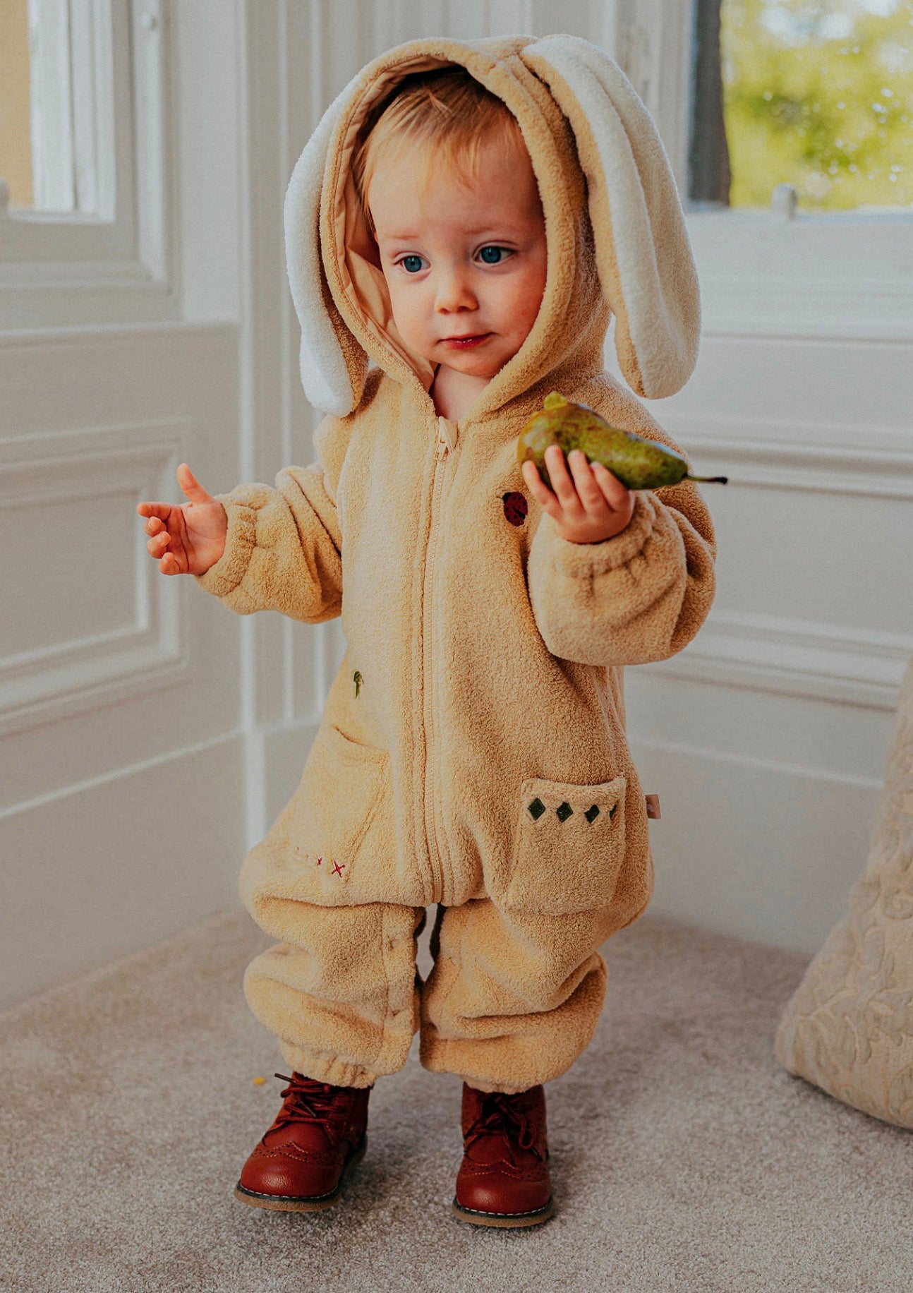 長袖ロンパース ボア素材 ウサギ耳フード ジップアップ カバーオール【mh0011648】